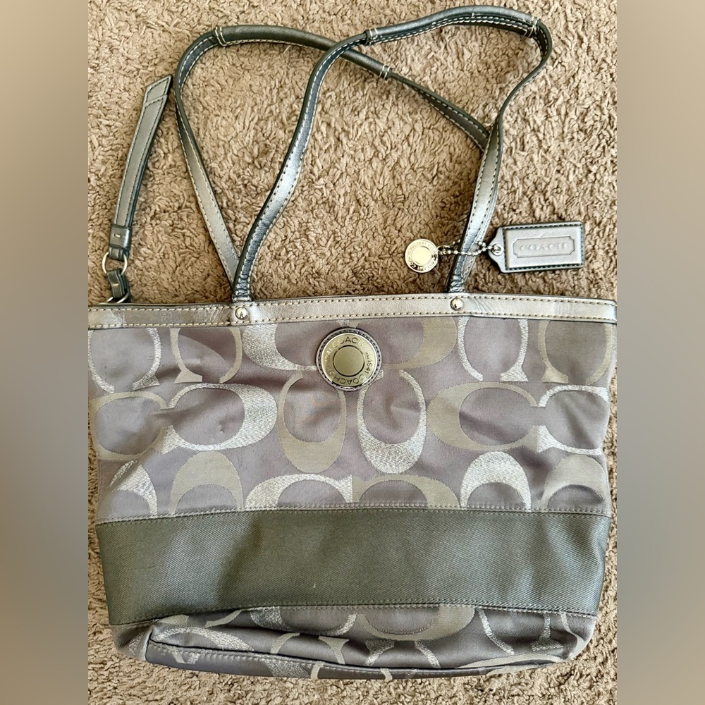 Coach Metallic Gray Signature Tote